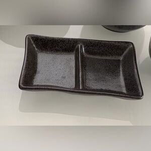 2 Black Speckled Divided Ceramic Dish